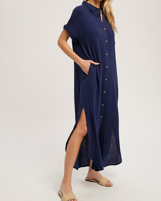 The Kelsi Vacation Maxi Shirt Dress