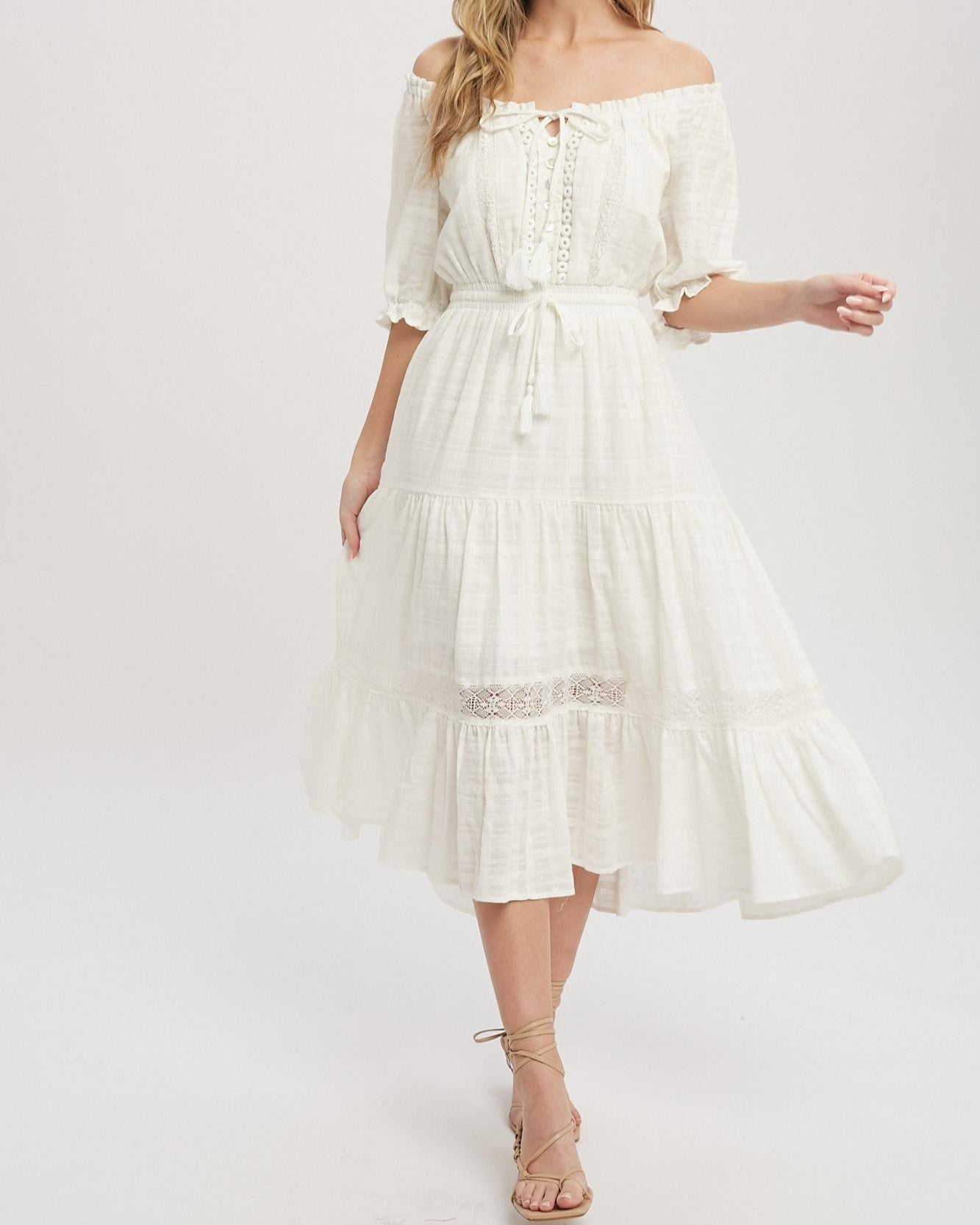 The Sophia Boho Peasant Midi Dress