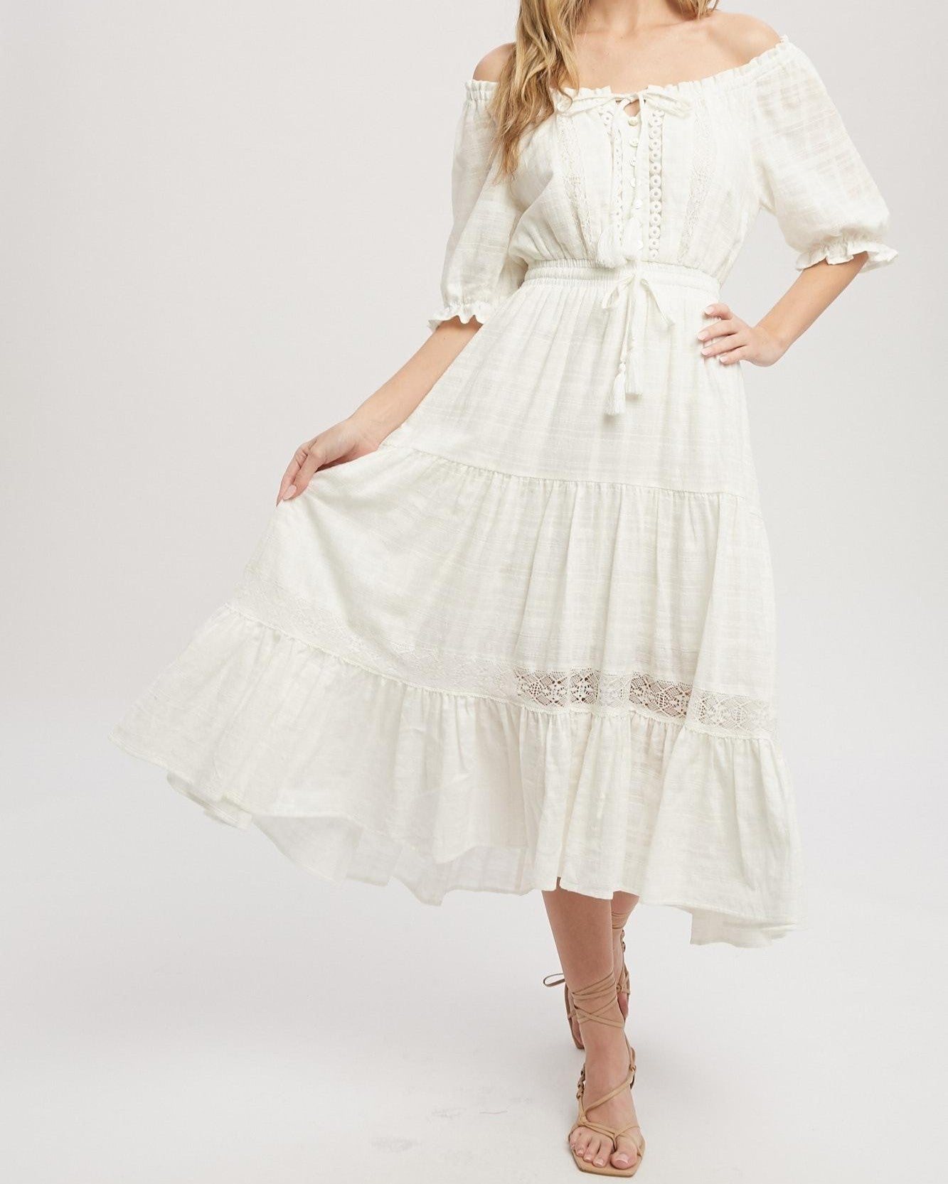 The Sophia Boho Peasant Midi Dress