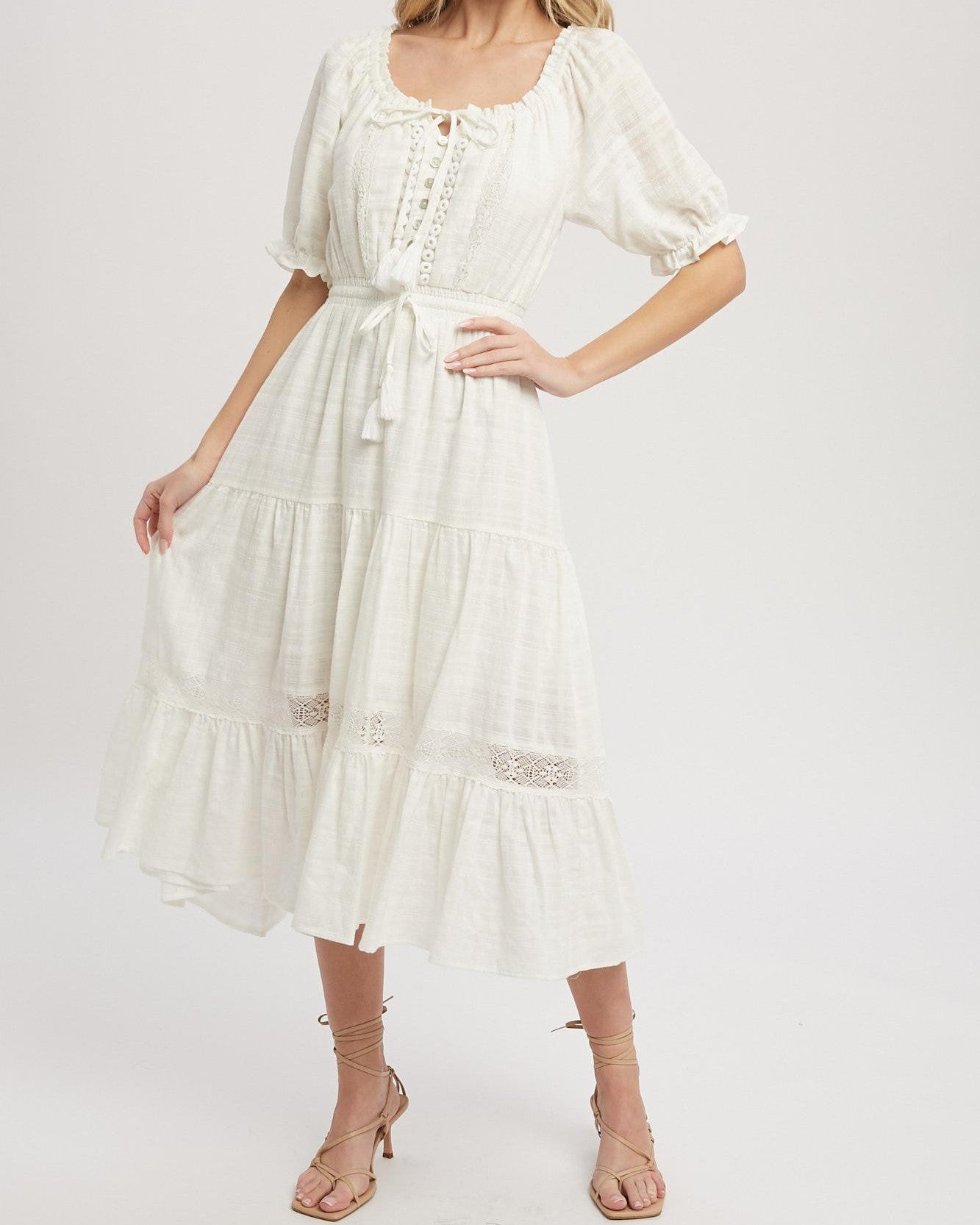 The Sophia Boho Peasant Midi Dress