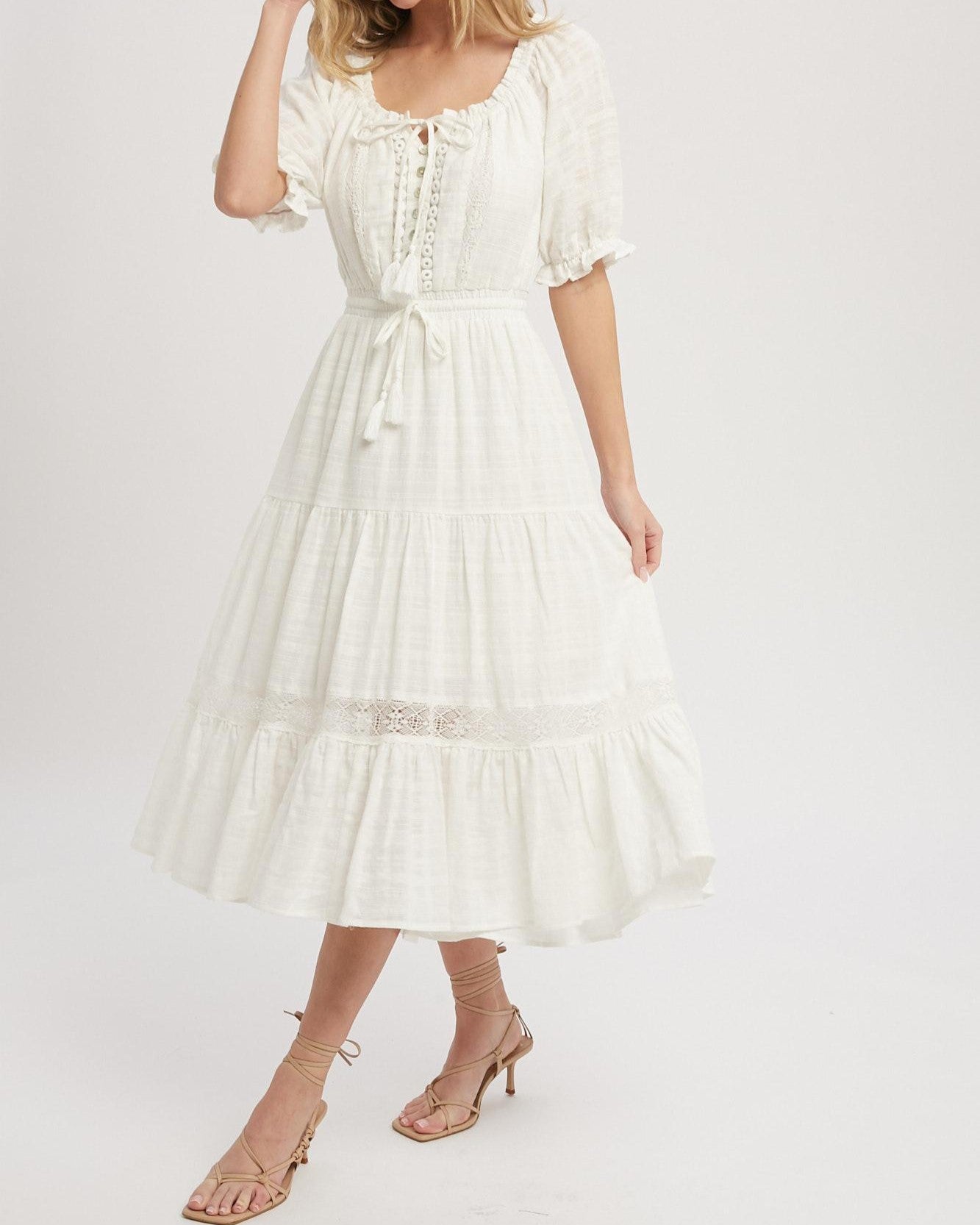 The Sophia Boho Peasant Midi Dress