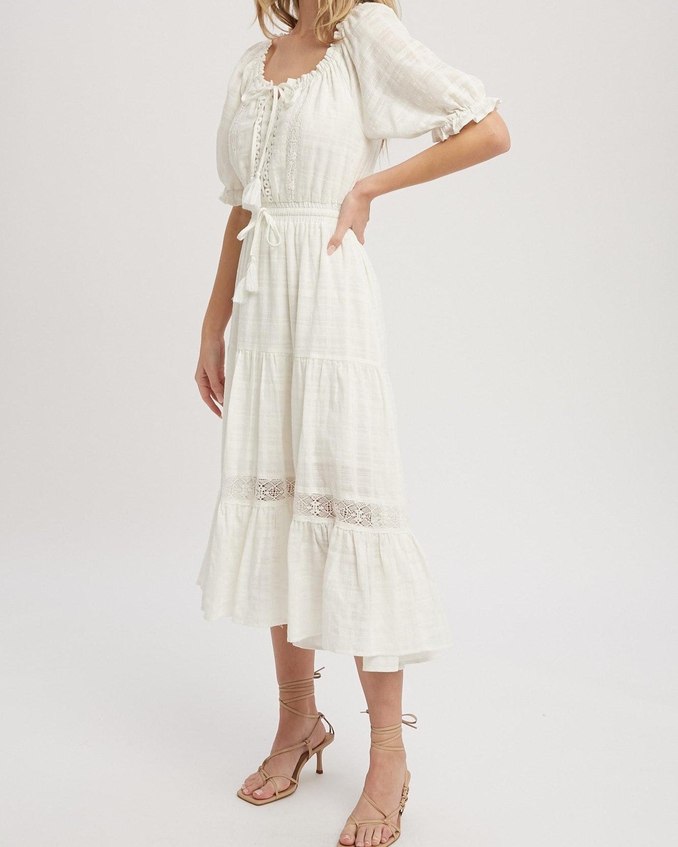 The Sophia Boho Peasant Midi Dress