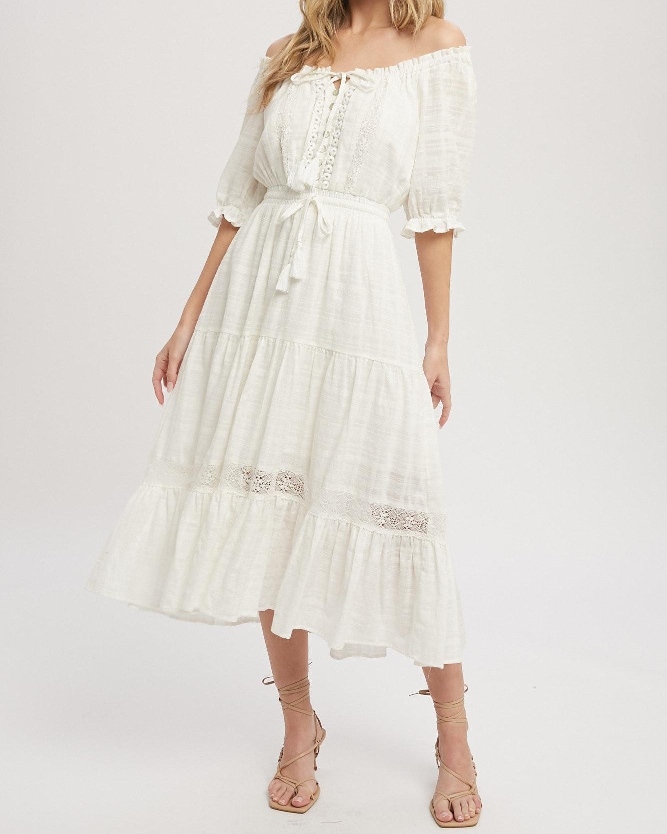 The Sophia Boho Peasant Midi Dress